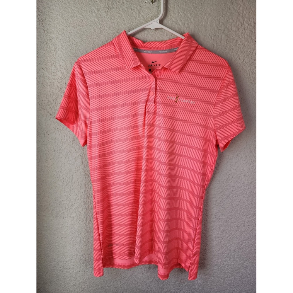Nike Golf Dri Fit Polo Shirt Coral‎ Striped Players Short Sleeve Men's M